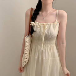 Aラインリボンロングワンピース BEIGE