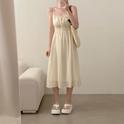 Aラインリボンロングワンピース BEIGE