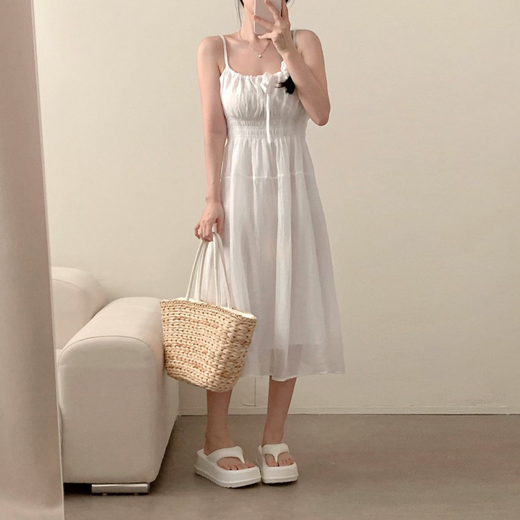 Aラインリボンロングワンピース WHITE