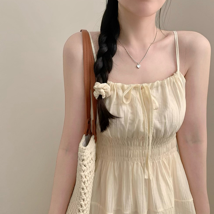 Aラインリボンロングワンピース BEIGE