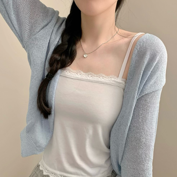 레블 브이넥 긴팔 니트 여름 가디건 여름가디건 소라