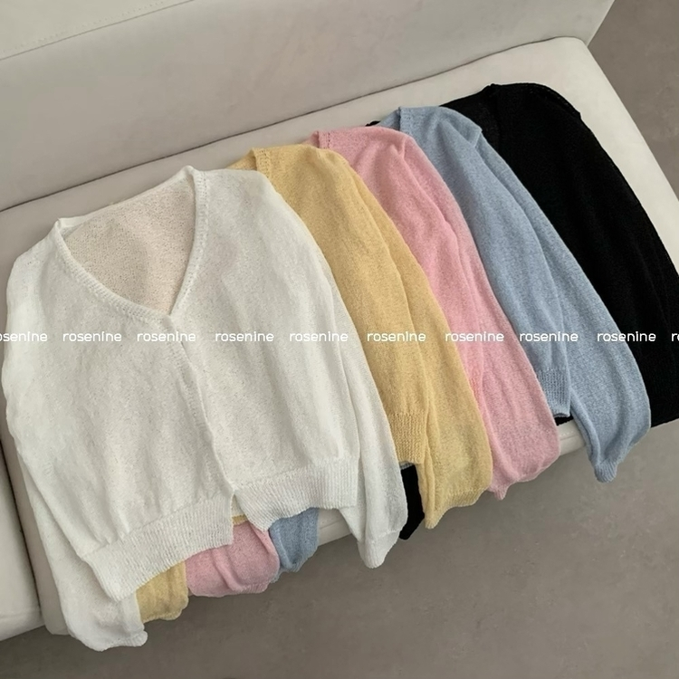 레블 브이넥 긴팔 니트 여름 가디건 여름가디건