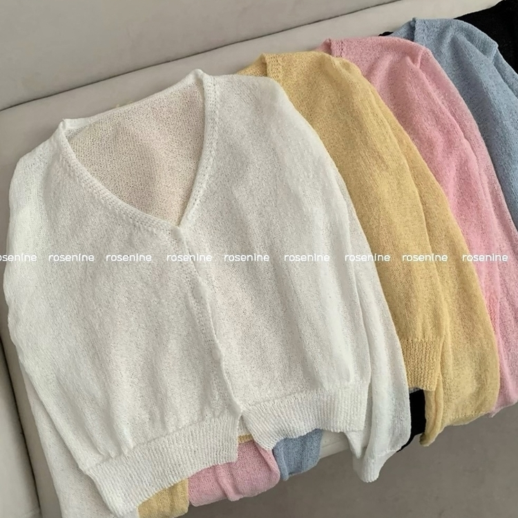 레블 브이넥 긴팔 니트 여름 가디건 여름가디건