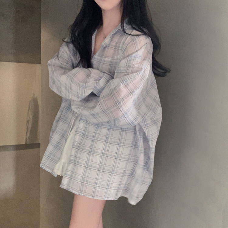 한여름까지 쭉리얼오버핏 체크 셔츠 남방 아이보리
