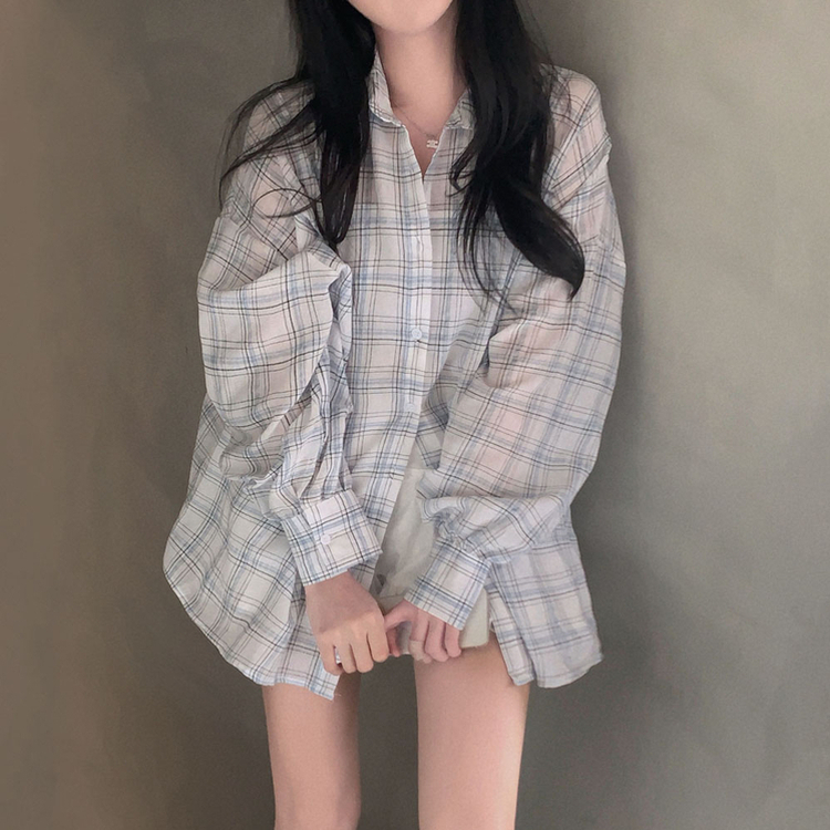 한여름까지 쭉리얼오버핏 체크 셔츠 남방 아이보리