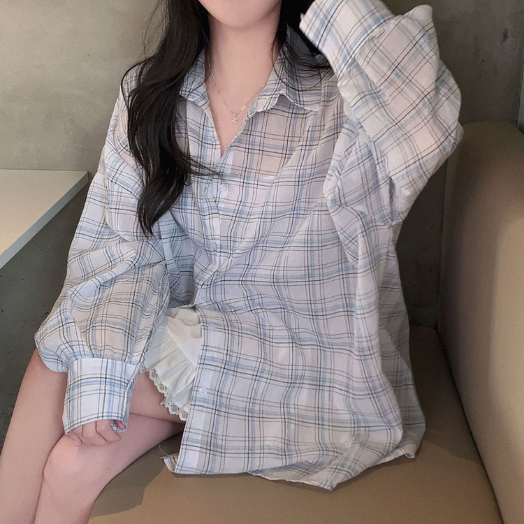 한여름까지 쭉리얼오버핏 체크 셔츠 남방 아이보리