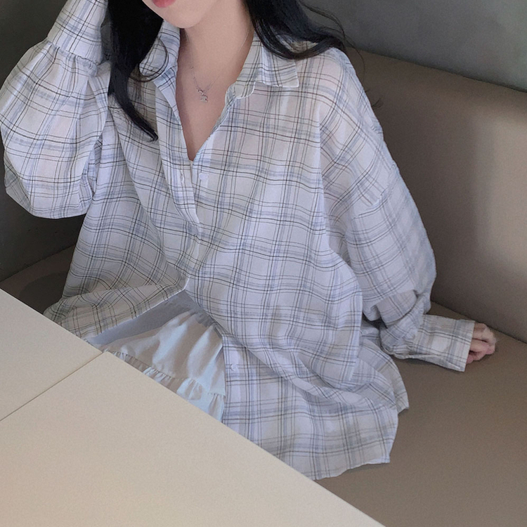 한여름까지 쭉리얼오버핏 체크 셔츠 남방 아이보리