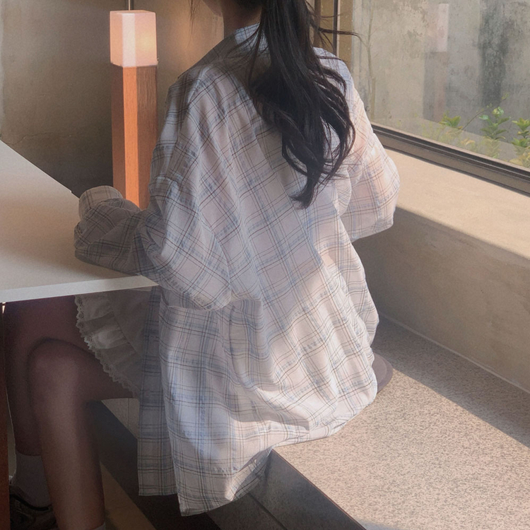 한여름까지 쭉리얼오버핏 체크 셔츠 남방 아이보리