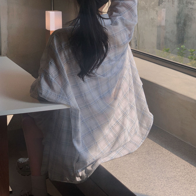 한여름까지 쭉리얼오버핏 체크 셔츠 남방 아이보리
