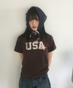 半袖Tシャツ USAビンテージワッペン半袖Tシャツ CHESTNUT BROWN