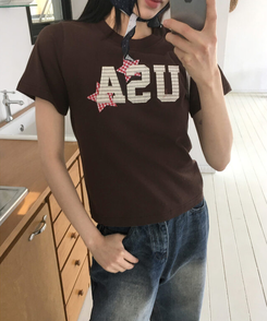 半袖Tシャツ USAビンテージワッペン半袖Tシャツ CHESTNUT BROWN