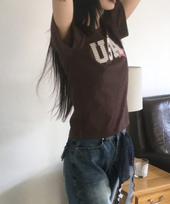 半袖Tシャツ USAビンテージワッペン半袖Tシャツ CHESTNUT BROWN