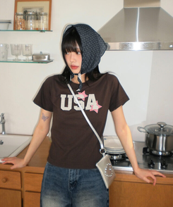 半袖Tシャツ USAビンテージワッペン半袖Tシャツ CHESTNUT BROWN
