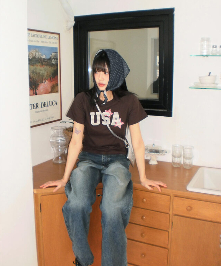 USAビンテージワッペン半袖Tシャツ CHESTNUT BROWN