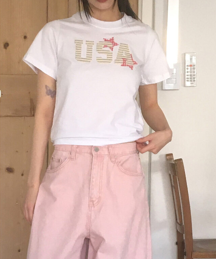 USAビンテージワッペン半袖Tシャツ WHITE