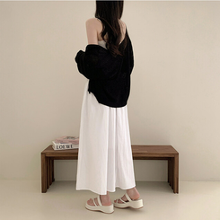 ロングワンピース スクエアシャーリングフレアワンピース IVORY