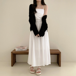ロングワンピース スクエアシャーリングフレアワンピース IVORY