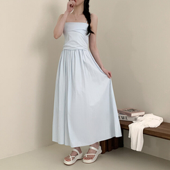 ロングワンピース スクエアシャーリングフレアワンピース SKY BLUE