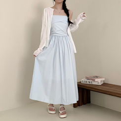 ロングワンピース スクエアシャーリングフレアワンピース SKY BLUE