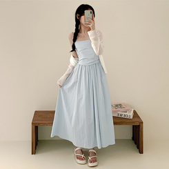 ロングワンピース スクエアシャーリングフレアワンピース SKY BLUE
