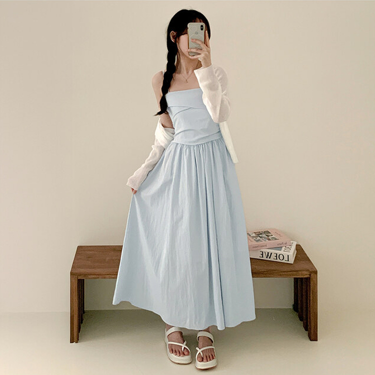 スクエアシャーリングフレアワンピース SKY BLUE