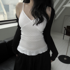 ノースリーブ パンチングフリルキャミソール WHITE