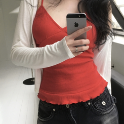 ノースリーブ パンチングフリルキャミソール RED
