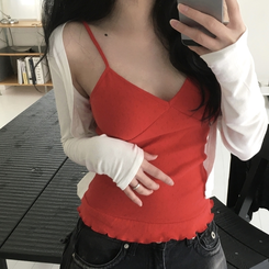 ノースリーブ パンチングフリルキャミソール RED