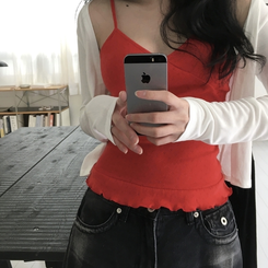 ノースリーブ パンチングフリルキャミソール RED