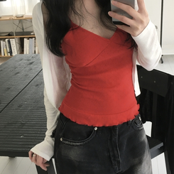 ノースリーブ パンチングフリルキャミソール RED