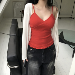 ノースリーブ パンチングフリルキャミソール RED