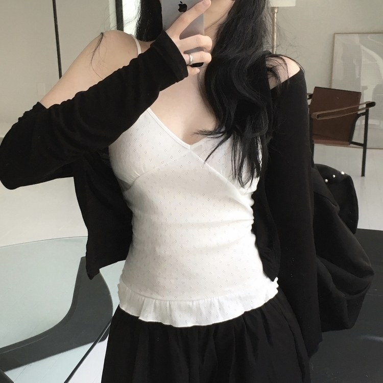 パンチングフリルキャミソール WHITE