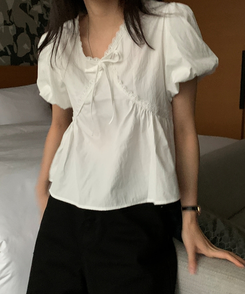 リボンレース半袖ブラウス IVORY