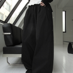 コットンパンツ ヒップポケットピンタックワイドパンツ(6color) BLACK