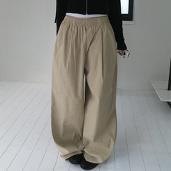 コットンパンツ ヒップポケットピンタックワイドパンツ(6color) BEIGE