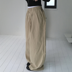 コットンパンツ ヒップポケットピンタックワイドパンツ(6color) BEIGE