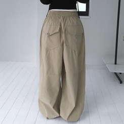 コットンパンツ ヒップポケットピンタックワイドパンツ(6color) BEIGE