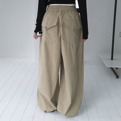 コットンパンツ ヒップポケットピンタックワイドパンツ(6color) BEIGE