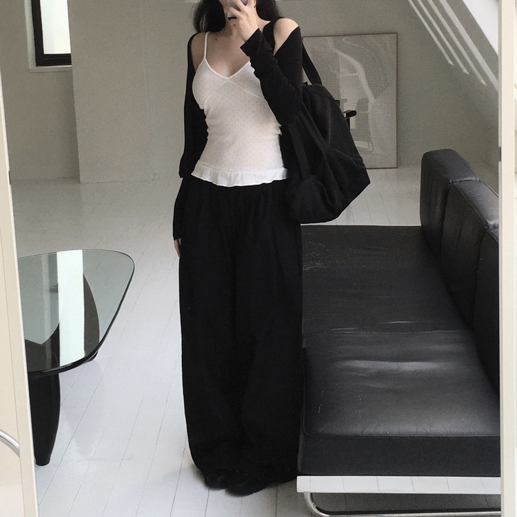 ヒップポケットピンタックワイドパンツ(6color) BLACK