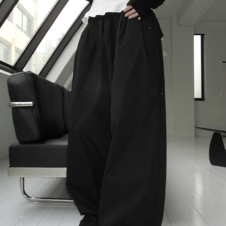 ヒップポケットピンタックワイドパンツ(6color) BLACK
