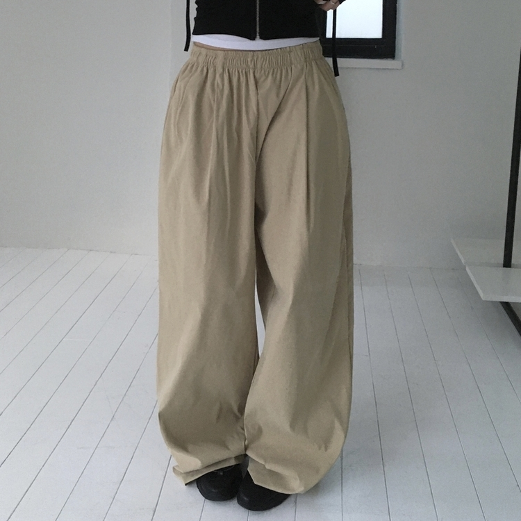 コットンパンツ ヒップポケットピンタックワイドパンツ(6color) BEIGE