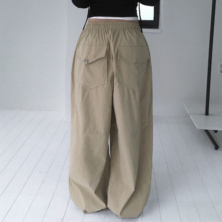 ヒップポケットピンタックワイドパンツ(6color) BEIGE