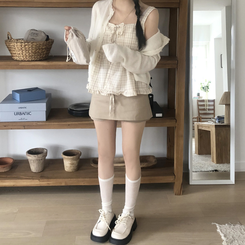 [치마바지!핏이쁨]코튼 면 스판 쫀쫀 미니스커트 치마 바지 2color 베이지