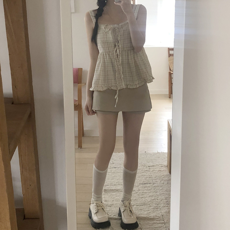 スパンミニスカートパンツ BEIGE