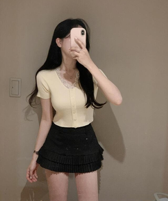 ミニスカート ツイードプリーツミニスカート BLACK