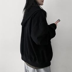 オーバーピグメントフードジップアップ BLACK