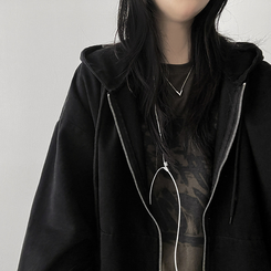 オーバーピグメントフードジップアップ BLACK