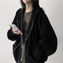 オーバーピグメントフードジップアップ BLACK