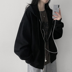 オーバーピグメントフードジップアップ BLACK