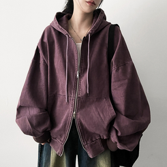 オーバーピグメントフードジップアップ PINK